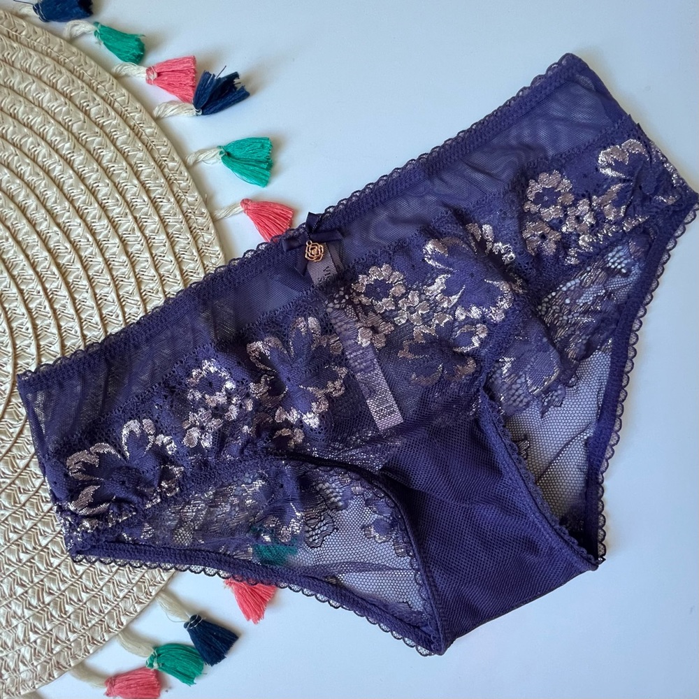 Victoria's Secret Body By Victoria Lace Front Hiphugger Panty Plum Shimmer S NEW